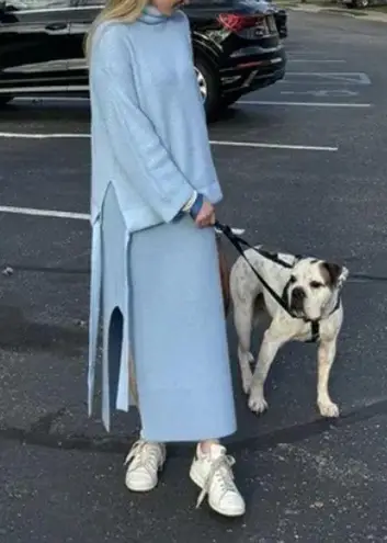 Jason Wu Blue Turtleneck Sweater XS Tunic Ribbed Pastel Designer Oversized $270