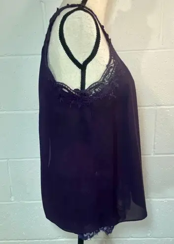 Truly Poppy Eggplant Purple Lacy Underlay Sleeveless Top