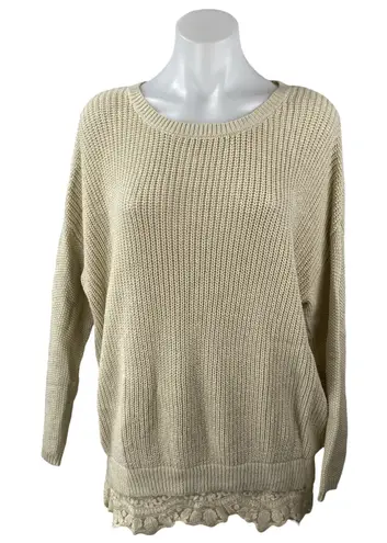 Pins and Needles Women's Beige Lace Hem Crewneck Long Sleeve Sweater Top Size S
