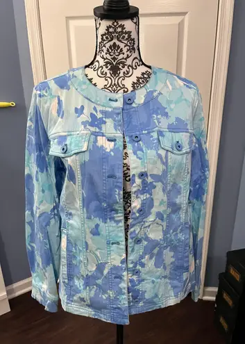 Denim & Co Size Medium Blue Floral Spring Jacket