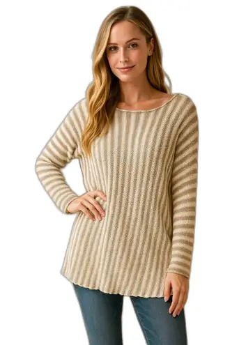 Georgina Estefania LINEN/COTTON LOOSE WEAVE STRIPE asymmetrical ARM top M White Size M