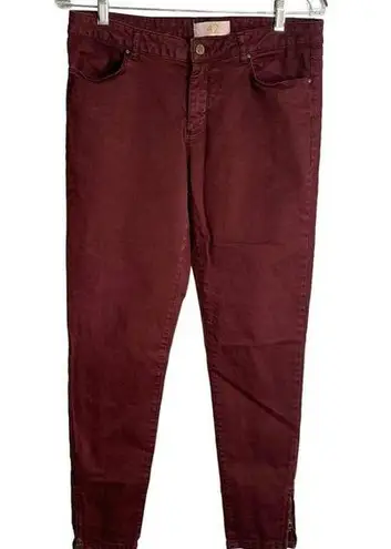 ZARA  Basics Ankle Zip Skinny Jeans 10 Maroon Red Jeggings Pockets Mid Rise