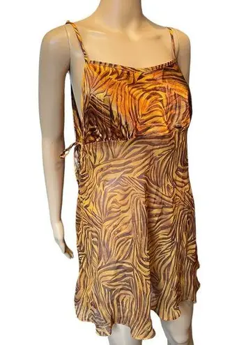 gilligan and o'malley Gilligan & O’Malley Vintage Y2K Gold Brown Wild Groovy Animal Print Slip Dress