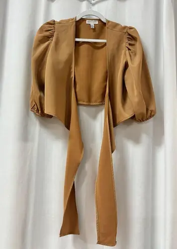 Lavish Pretty  Jamie Crop Tie Knot Blouse & Wide Leg Trouser Pants Set Tan US 4