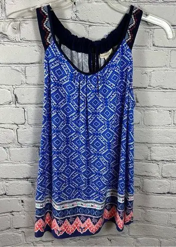 Skies Are Blue Burke Keyhole Knit Halter Top Tie Back Blue & Coral S NWT