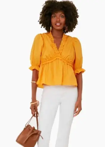 Tuckernuck Hyacinth House Canary Ruffle Rela Blouse Puff Sleeve Tangerine Orange