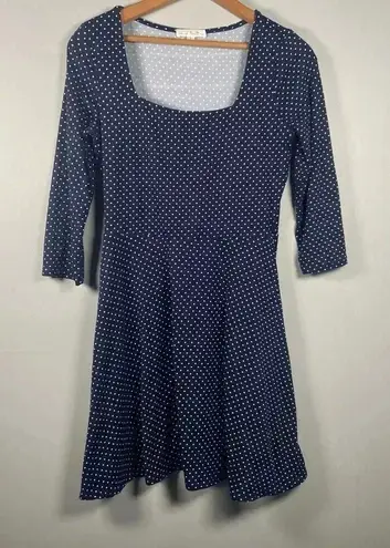 Nine Britton Anabel Knit Square Neck Polka Dot Dress Size Small Navy Preppy Blue - Image 1