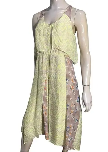 Rebecca Taylor Sz 6 8 Pale Yellow Floral Print Silk Chiffon Open Back Midi Dress