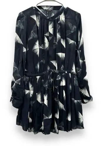 Intermix Black & White Printed Long Sleeve Button-Front Tie Mini Dress Sz S