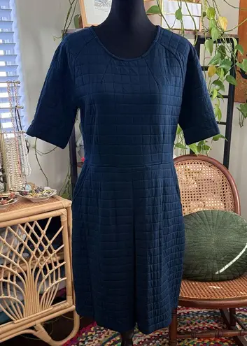 Whistles Navy Blue Quilted Short Sleeve Shift Dress Size 12