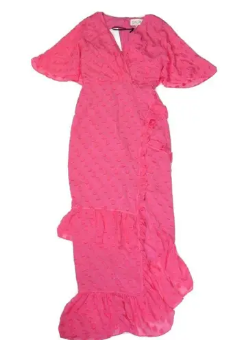 NWT SALONI Rose in Watermelon Pink Jacquard Polka Dot Silk Blend Ruffle Dress 0