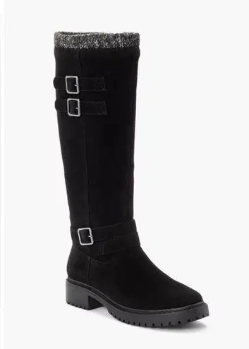 Shoedazzle  Noel Buckle Detailed Tall Boots in black caviar size 9