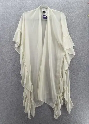 David & Young  Women's Coverup Open Front Solid White Sheer One Size