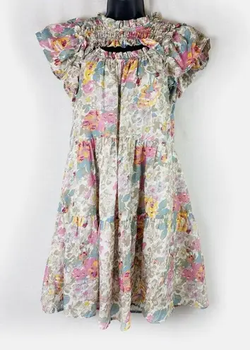 SEA NEW YORK Ines Pastel Floral Keyhole Mini Dress Ruffles Size 2