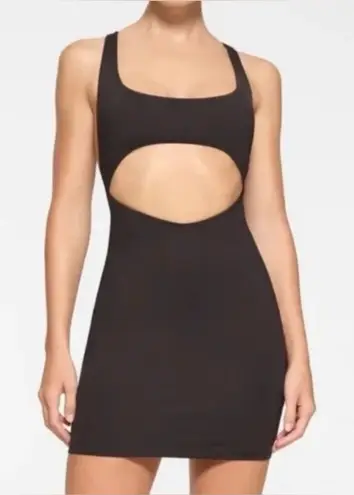 SKIMS Signature Swim Cut Out Tank Mini Beach Dress in Black. Size Small