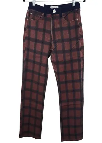 We Wore What Women's Navy and Brown Plaid Jeans Size 27 NWT Icon Jeans Plaid - Image 2
