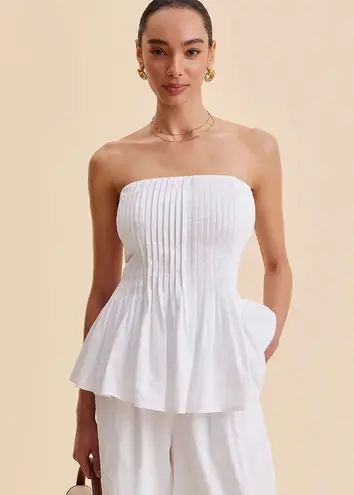 Commense Cotton Pleated Strapless Peplum Top size M White Size M