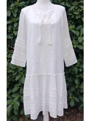 Sundance White Aleta Embroidered Mini Shift Dress Small