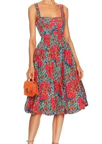 Ulla Johnson NEW  Olympia Cut Out Waist Fit & Flare Midi Dress Flamingo Size 16