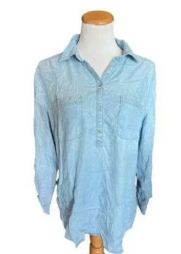 Soho Womens  Jeans Light Blue Chambray Denim Jean Button Down Casual Shirt - Sz L