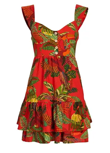 Farm Rio Forest Birds Mini Dress In Red