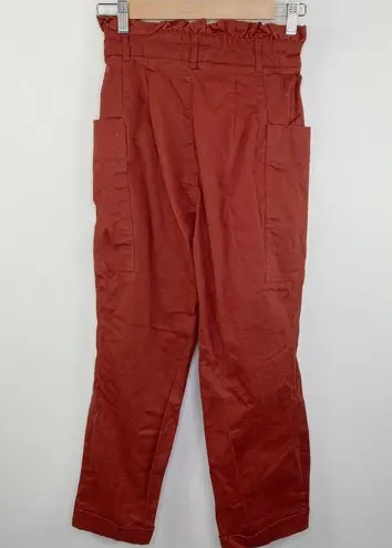 ZARA  Burnt Orange High-Rise Cuffed Paperbag Pants Women's Size Extra Small XS