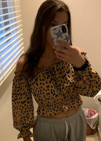 Forever 21 Animal Print Off The Shoulder Top