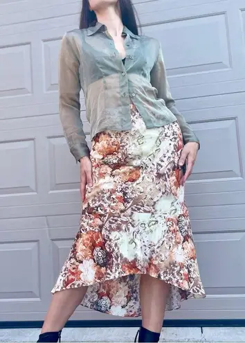 Vintage 90s B.Moss Fairy Grunge Renaissance Floral Printed Trumpet Midi Skirt 10