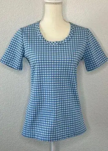 Vintage Blue  and White Gingham Patterned Short Sleeve Top