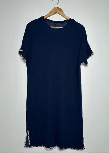 Monrow Revolve Navy Super Soft Blanket Stitch Casual Shirt Dress Size Small Blue