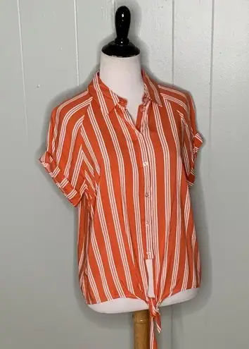 Code x Mode Orange/White Striped Button Up Tie Front Casual Blouse S