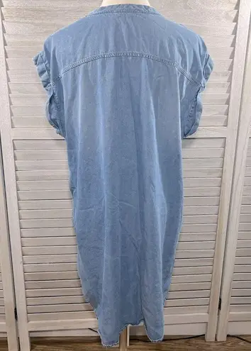 NEON BUDDHA Shift Dress 100% Tencel w Embellished V Neck Chambray Blue