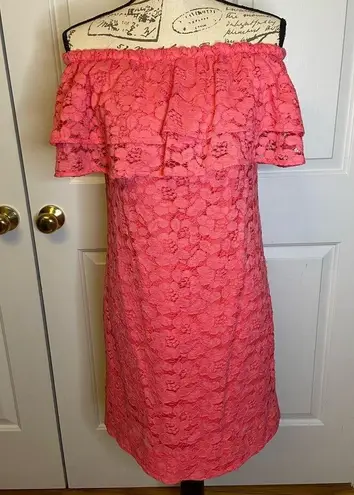 Trina Turk  Off The Shoulder Lace Ruffle Mini Dress Pink Size S