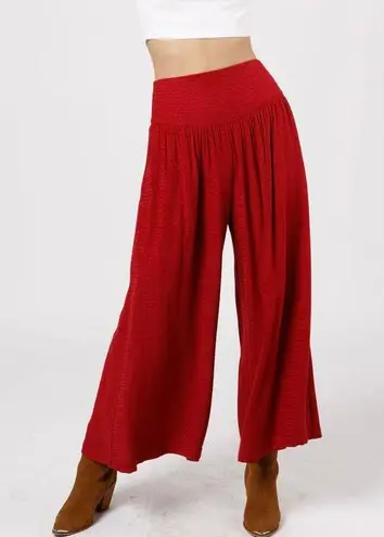 Band Of The Free New Smocked Waist Wide Leg Cropped Pants Red Chevron Size Small