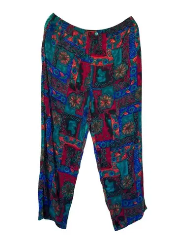 Vintage 80s Abstract Print Geometric Women's Slouchy Pants Size L Red Size L