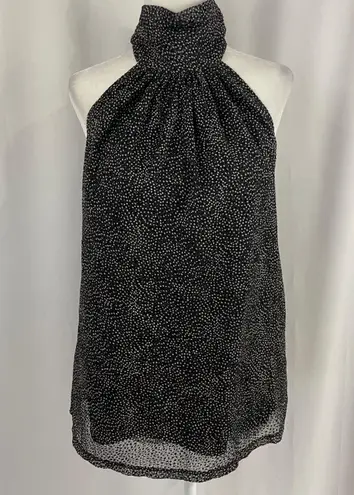 Bishop and Young New Flocked Dot Tie Neck Sleeveless Blouse Black