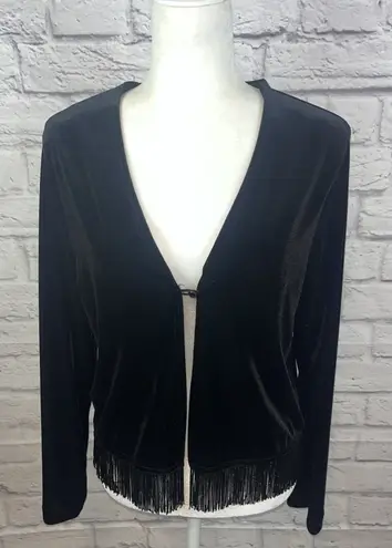 My Michelle  Black Velvet Long Sleeve Fringe Evening Dressy Goth Cardigan Large - Image 1