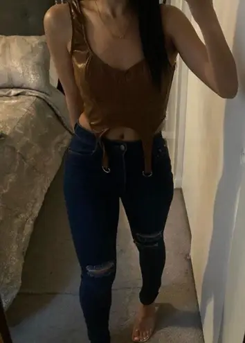 Dare to Dream Sexy Brown Faux Leather Bustier Crop Top Size L