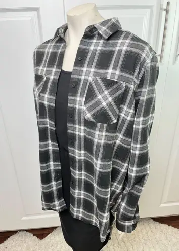 Crimes Of Beauty Black & White Oversized Graphic “All I Care About” Flannel Shirt