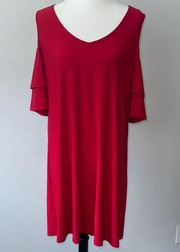Luxology Red Cold Shoulder Shift Dress Women's Large NWOT