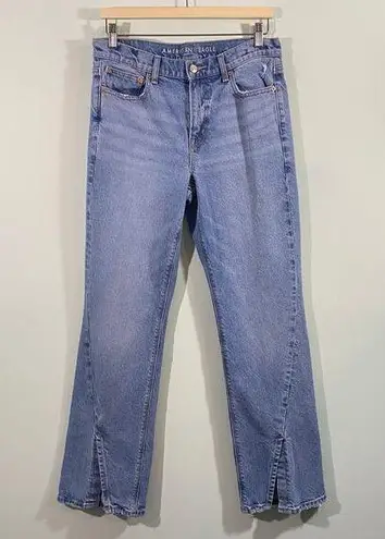 American Eagle Women Blue Slit Hem High Rise 90's Bootcut Jeans Size 8