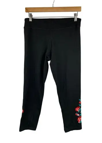 French Laundry Womens Embroidered Floral Black Leggings M