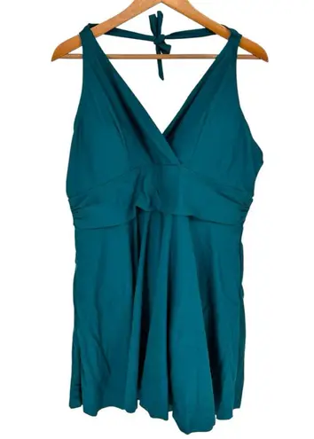 Bloomchic Solid Teal Ruffle Hem Empire Waist Halter Neck Swim Dress size 18/20 Green