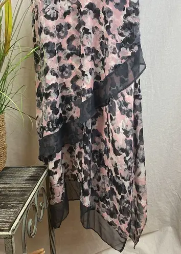 Bailey 44 Gray & Pink Striped & Floral Sleeveless Midi Layer Hem Dress S