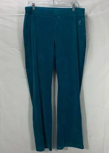 Juicy Couture Peacock Green Velour Classic Logo Track Pants Joggers Size XL