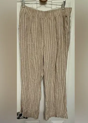 Briggs New York **Briggs Women’s Wide Leg Pants – Tan with White Stripes, Size L**