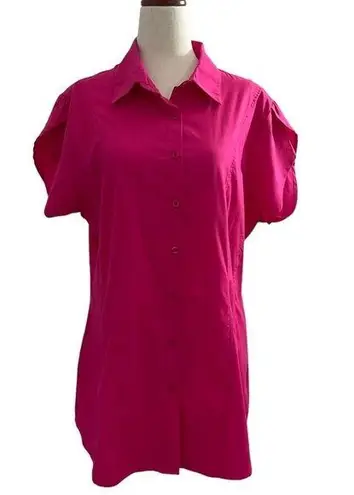 Ashley Stewart Size 12 Button Down Shirt Collared Short Sleeve Pink Cotton