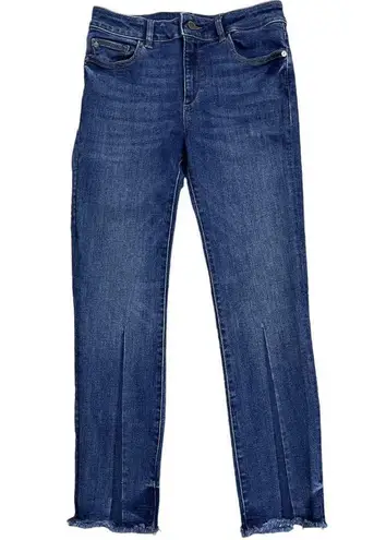 DL1961  Mara Straight Jeans 27 Ankle Mid Rise Blue Raw Hem Stretch Instasculpt