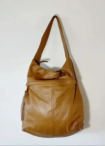 Christopher Kon Caramel Leather Hobo Bag Boho Tan Slouchy 70s Vibes Whipstitch Tan