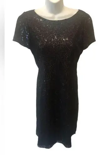 Elie Tahari Sequin Bodycon Cocktail Dress Sz. 10 Black Cap Sleeve Wedding Attire